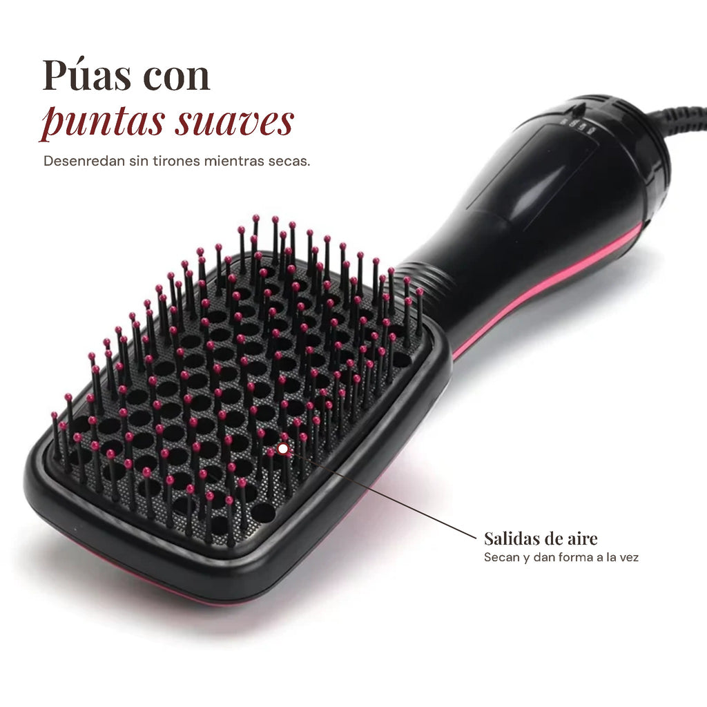 Púas con puntas suaves y salidas de aire del cepillo secador alisador