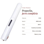 Ficha técnica de la mini plancha inalámbrica: 25 W, batería de 2600 mAh, carga USB-C y placas de cerámica turmalina
