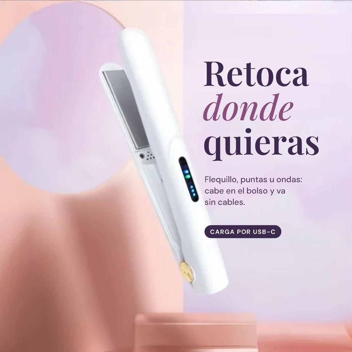 Mini plancha sin cables para retocar el peinado donde quieras, carga por USB-C