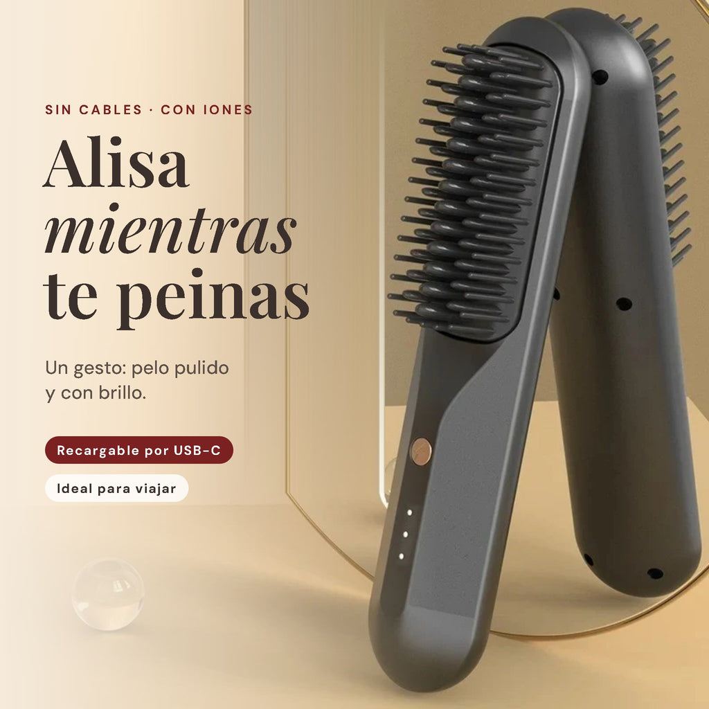 Peine alisador inalámbrico con iones: alisa mientras te peinas, recargable por USB-C