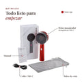 Peine masajeador de luz roja color rojo con caja, manual, cable USB-C y bolsa de viaje