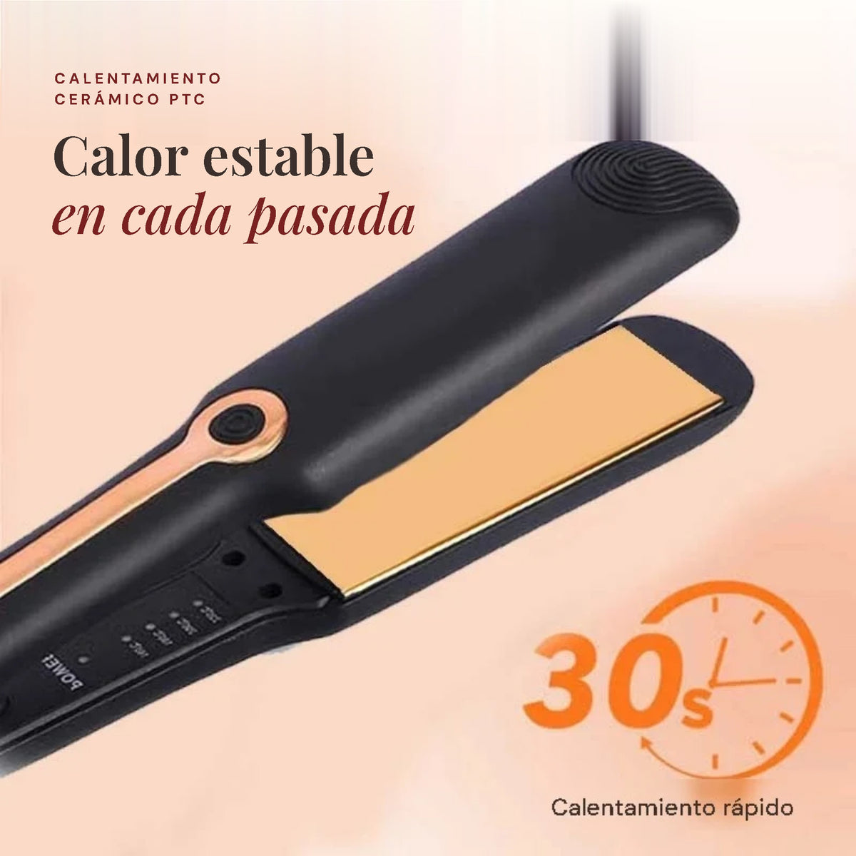 Plancha cerámica con calentamiento PTC: calor estable en cada pasada y calentamiento rápido