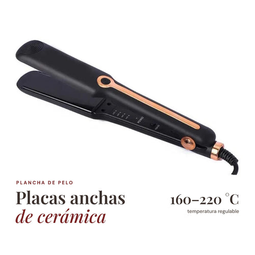 Plancha de pelo con placas anchas de cerámica y temperatura regulable de 160 a 220 °C