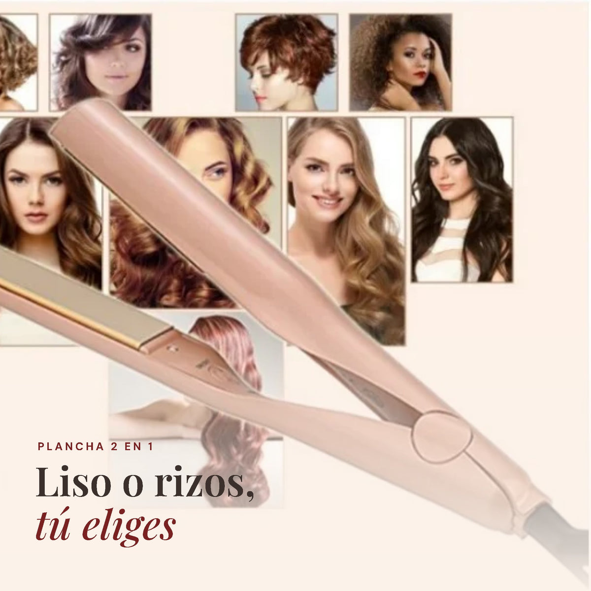 Plancha rizadora 2 en 1 para alisar o crear rizos y ondas